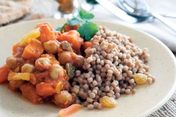photo of sweet potatoes and couscous on a white plate