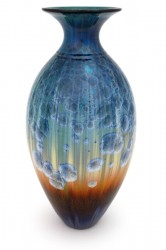 photo of a blue and brown vase