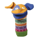 photo of a colorful dog sock puppet