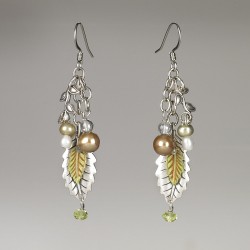 photo of dangly metal leaf earrings with beads
