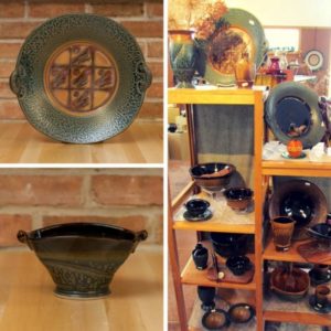 photo collage of various blue and black pieces of pottery
