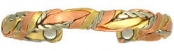 photo of a gold, rose gold, and silver bangle bracelet