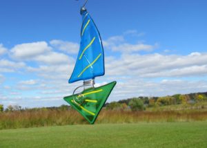 Fused Glass Sailboat, Blue and Green