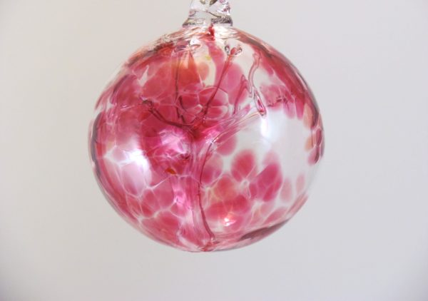 Gray Glass Witch Ball in Cranberry