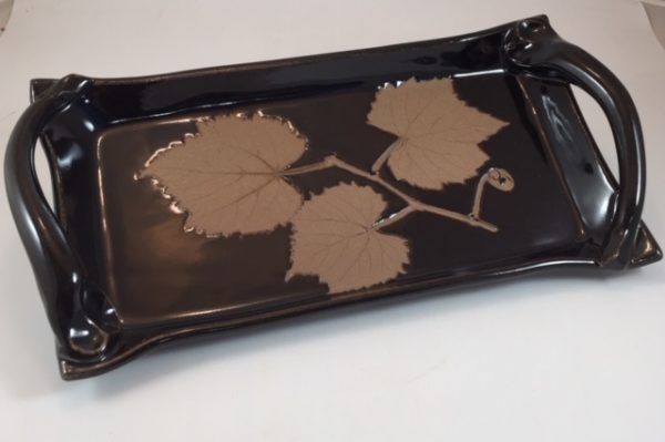y Coyote Pottery – Standard Tray in Old Black Magic with Grape Leaves
