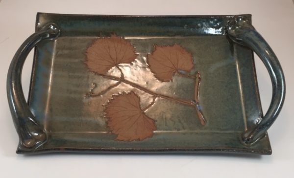 Clay Coyote Serving Tray with Grape Leaf imprints