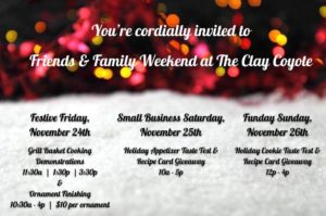 photo of an invitation to the clay coyote's friends and family event