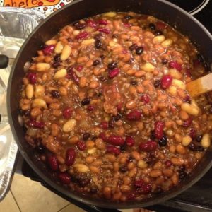 photo of meat and bean hotdish in a skillet