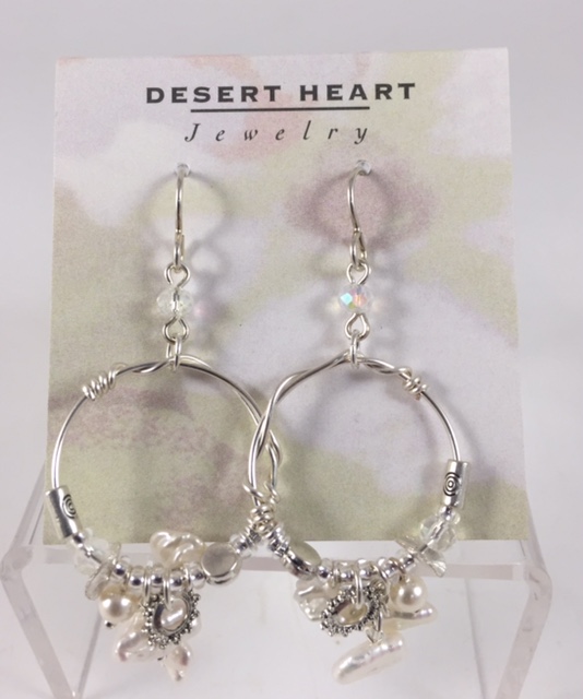 Desert Heart earrings with freshwater pearls, glass and pewter
