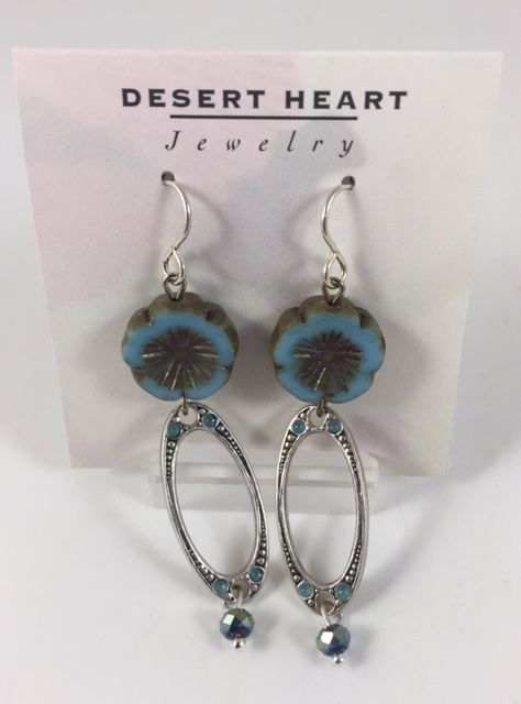 Desert Heart Earrings with Crystal and silver plated brass