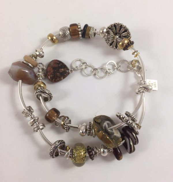 Desert Heart Double Strand Wrap Bracelet with Agates and Pyrite