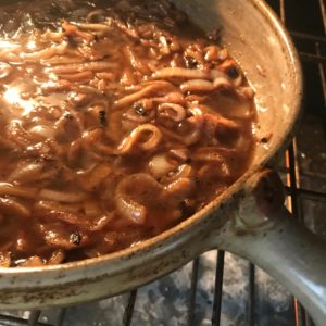 French Onion Soup in a Clay Coyote Flameware Cazuela that is both stovetop and oven safe