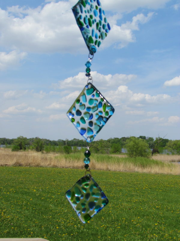 Haywire Triple Square Suncatcher in Blue and Green