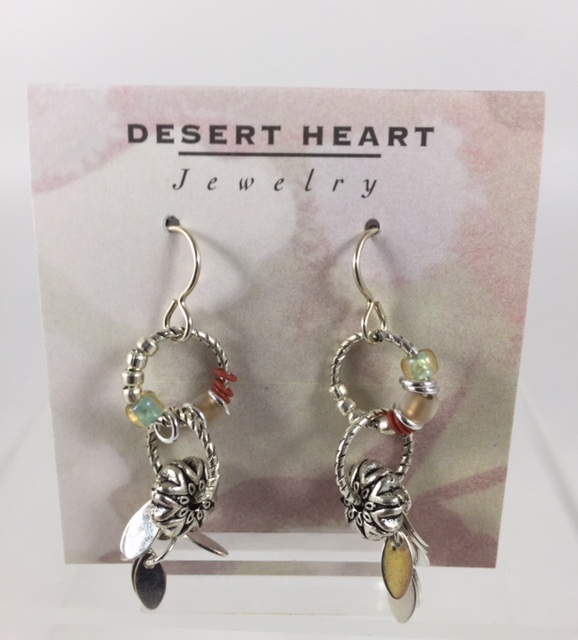 Desert Heart Earrings with pewter and glassDesert Heart Earrings with pewter and glass