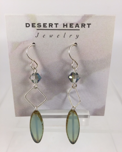 Desert Heart Earrings with crystal, brass and plated brass