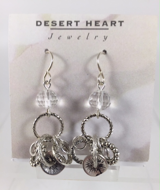 Desert Heart Earrings with crystal, pewter and plated brass