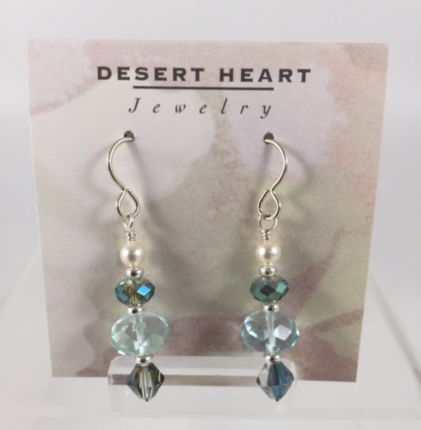 Desert Heart Earrings with crystal, glass, glass pearls and silver plated brass