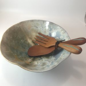 Turquoise Wooden Salad Tongs at the Clay Coyote