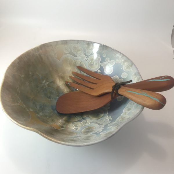 Turquoise Wooden Salad Tongs at the Clay Coyote