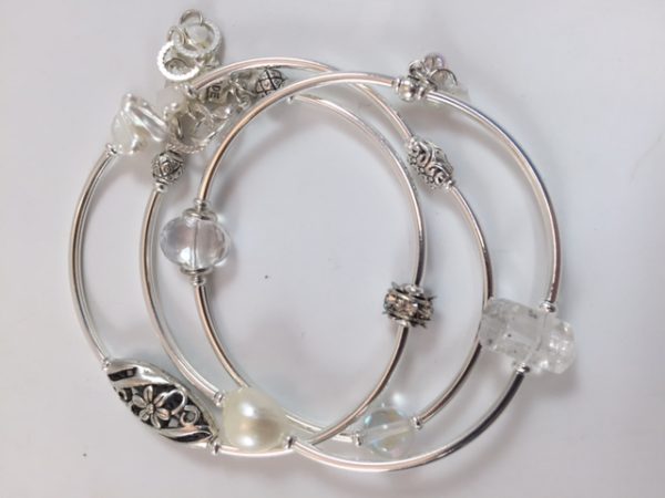 Desert Heart Triple Strand Pearl and Silver Bracelet