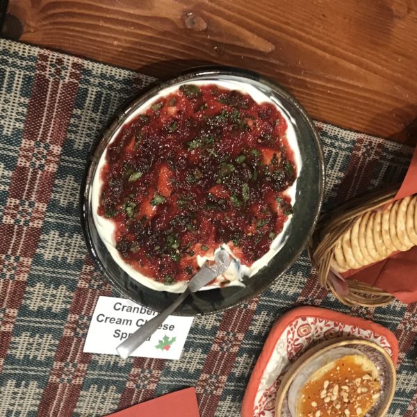 individual serving bowl in action with cranberry cream cheese dip, handmade pottery from at the clay coyote in hutchinson mn