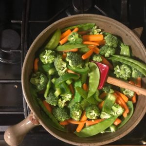 stir fry in skillet over head view