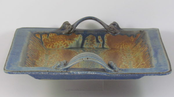 Fitzgerald Pottery Square Serving Tray in Blue and Brown