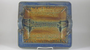 Fitzgerald Pottery Square Serving Tray in Blue and Brown