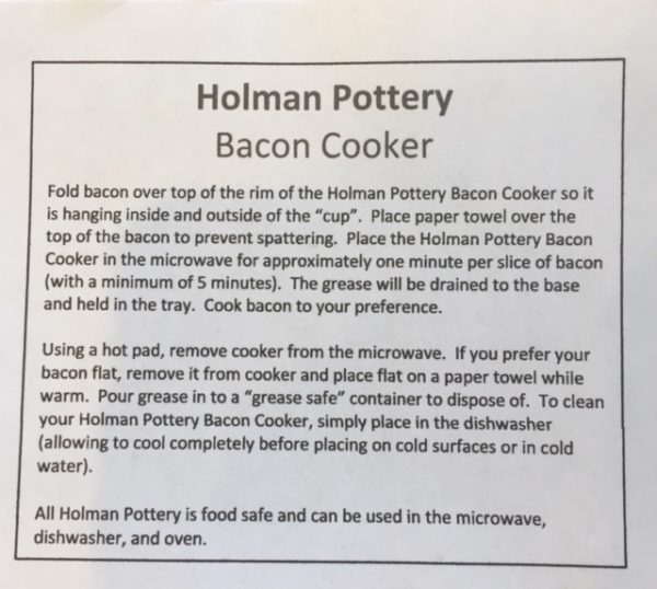 Holman Pottery Bacon Cooker