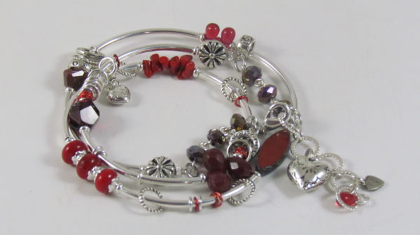 Desert Heart Triple Wrap Bracelet with Crystal, Coral, and Silver Plated, Antiqued Brass and Pewter