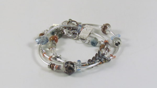 Desert Heart Triple Wrap Bracelet with Fire Agate, Hematite, and Pewter