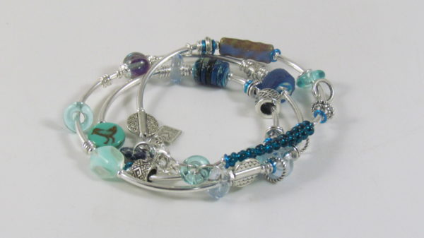 Desert Heart Triple Wrap Bracelet with Larimar, Sodalite, and Vintage Sequins