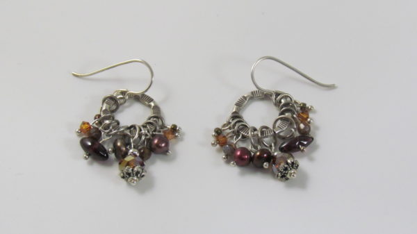 Desert Heart Drop Earrings with Austrian Crystal, Dyed Freshwater Pearls, Garnet, and Agate
