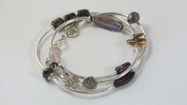 Desert Heart Triple Strand Wrap Bracelet with Handblown Glass, Amethyst, and Fluorite