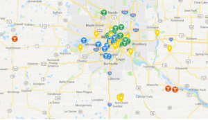 My personal map of the 2019 NCECA exhibits on a map so I can easily move from place to place during the conference. 