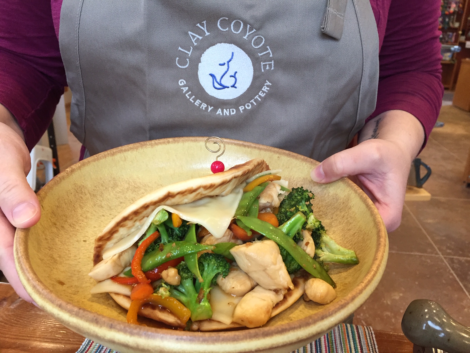 Cooking with the Coyotes Stir Fry Pita Clay Coyote