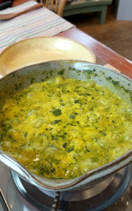 Saag paneer simmering in a Clay Coyote Saucepan