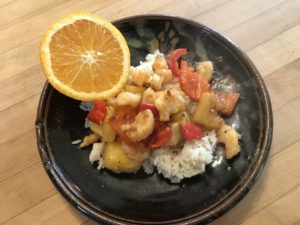 Sweet and Sour Orange Shrimp in a Clay Coyote Flameware Grill Basket