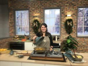 Morgan Baum cooking with with a flameware tagine on the WCCO-CBS