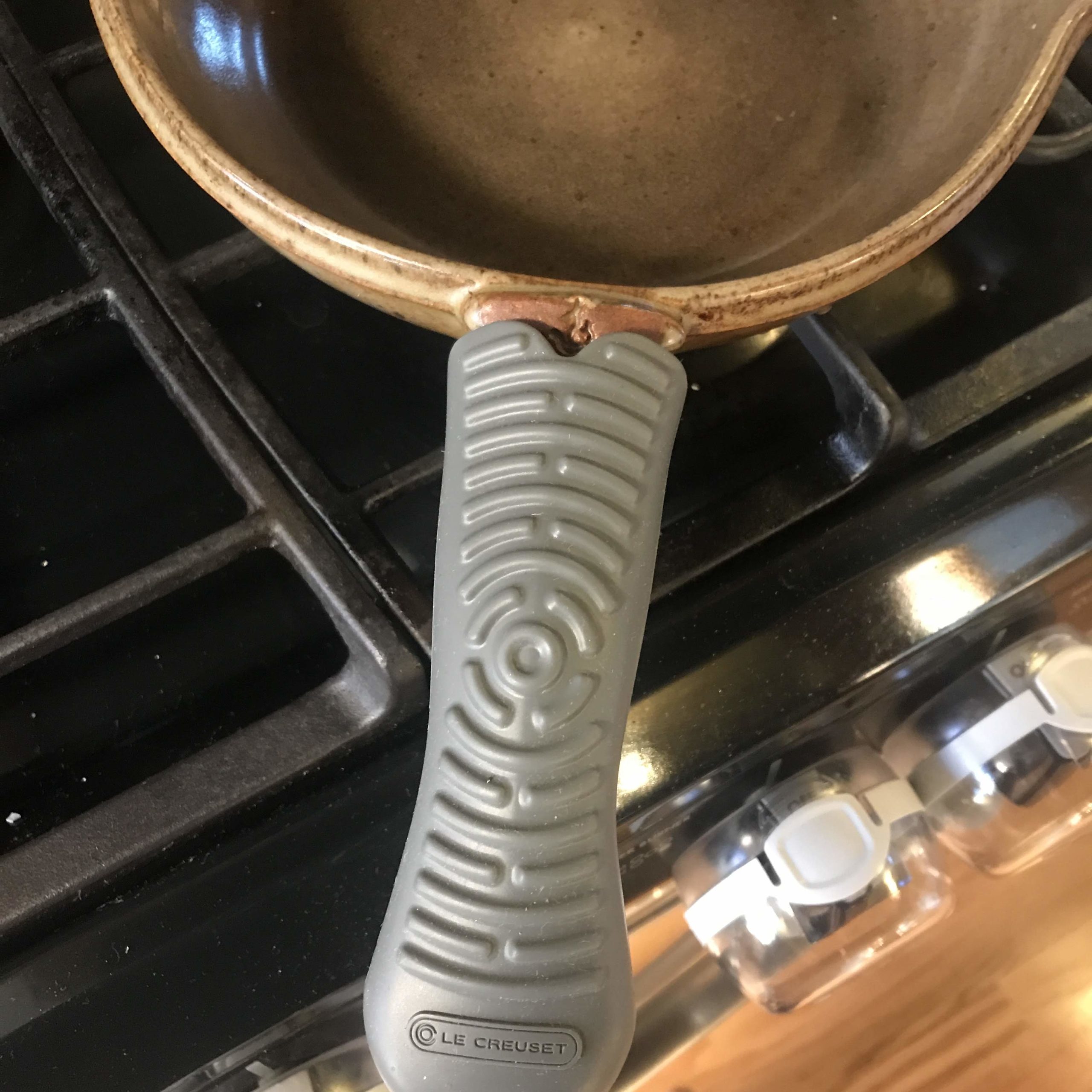 Le Creuset Silicone Cool Tool Handle Sleeve on our flameware small skillet