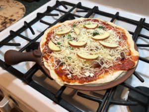 Clay Coyote Flameware Pizza & Cooking Stone - before with apples