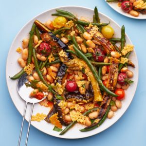 Plate of food with cassoulet vegetable stew