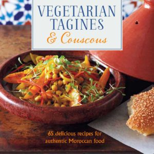 The cover of Vegetarian Tagines & Couscous by Ghillie Basan, featuring a spicy carrot and chickpea tagine with turmeric and coriander