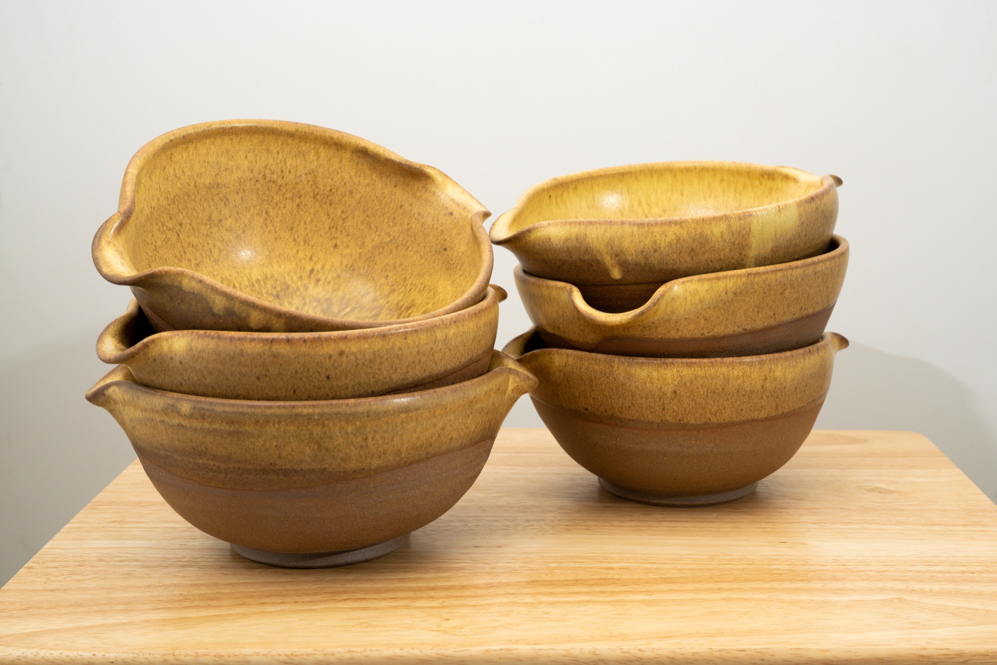 Set of Three Stoneware Pottery Serving or Mixing Bowls Made to Order 